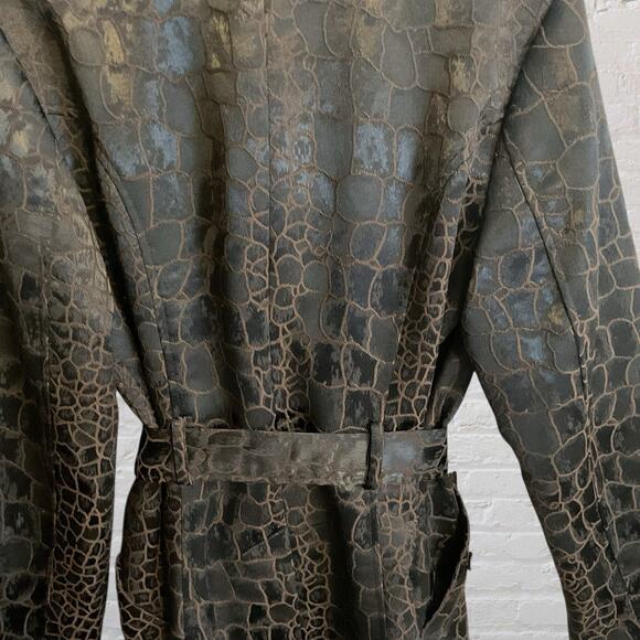 Bisou Bisou Croc Print Belted Jacket Brown/Black Faux Leather Look Trench Size L - Picture 12 of 13